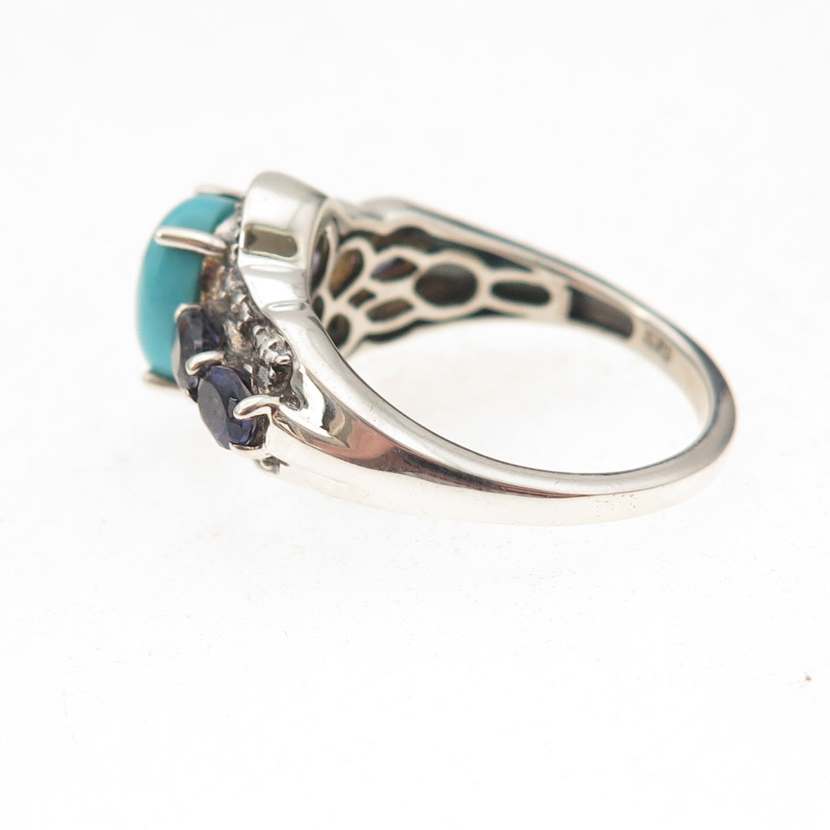 Chuck Clemency 925 Sterling Real Sleeping Beauty Turquoise & Iolite Ring Size 7