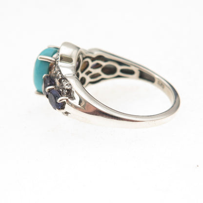 Chuck Clemency 925 Sterling Real Sleeping Beauty Turquoise & Iolite Ring Size 7