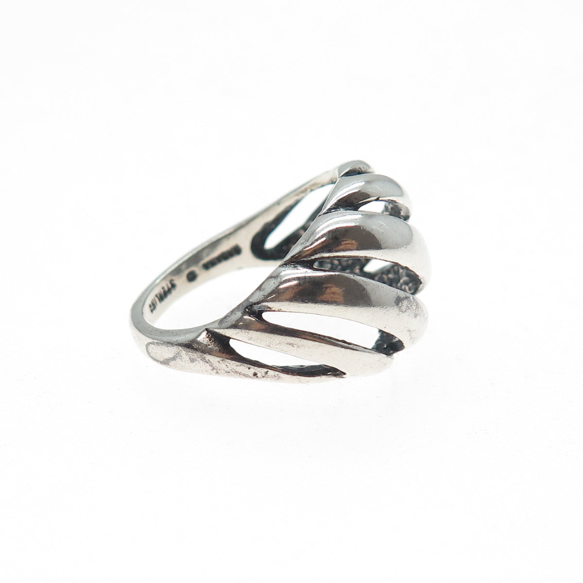 KABANA 925 Sterling Silver Vintage Modernist Ribbed Oxidized Ring Size 8