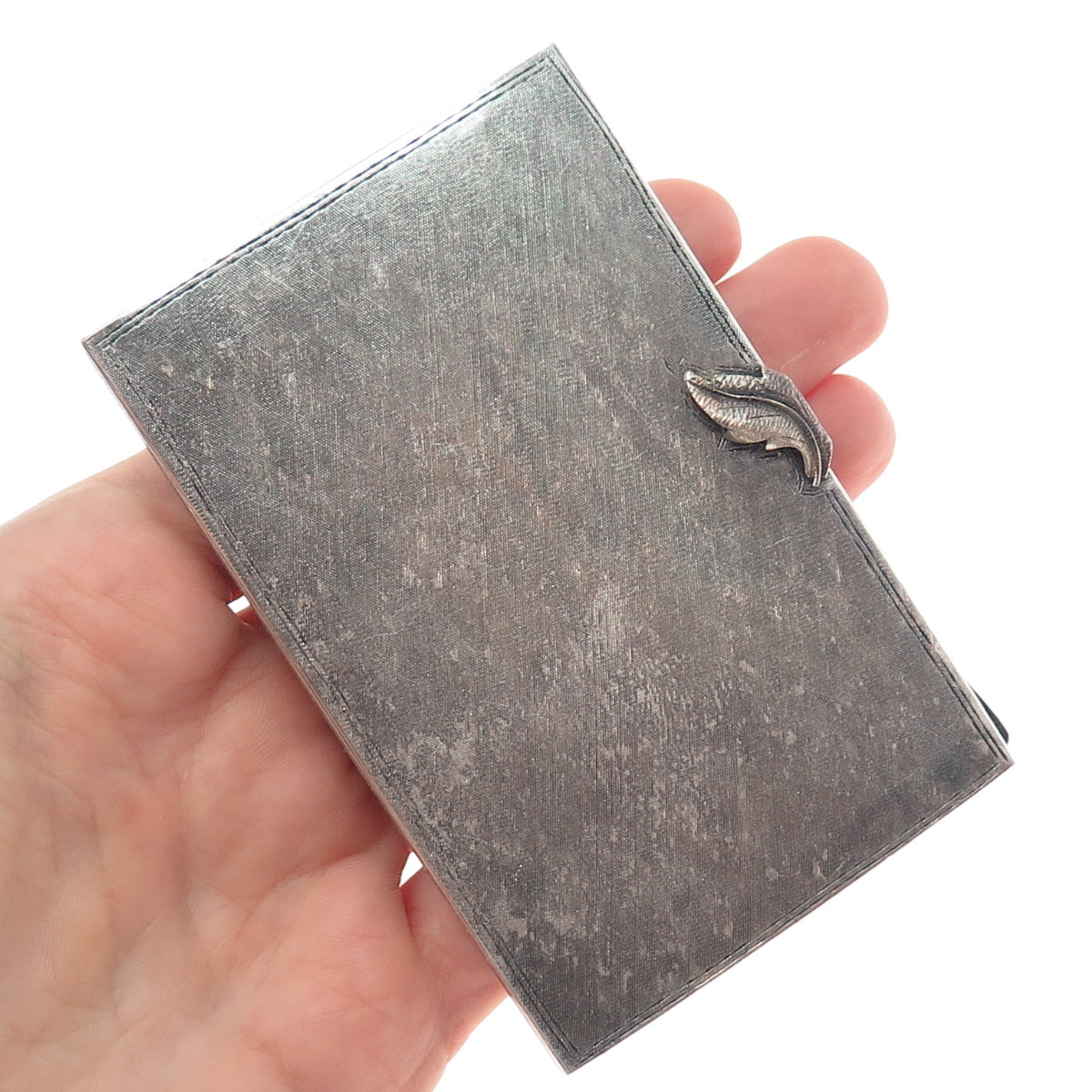 800 Silver Antique Art Deco Italy Floral Leaf Oxidized Cigarette / Card Case