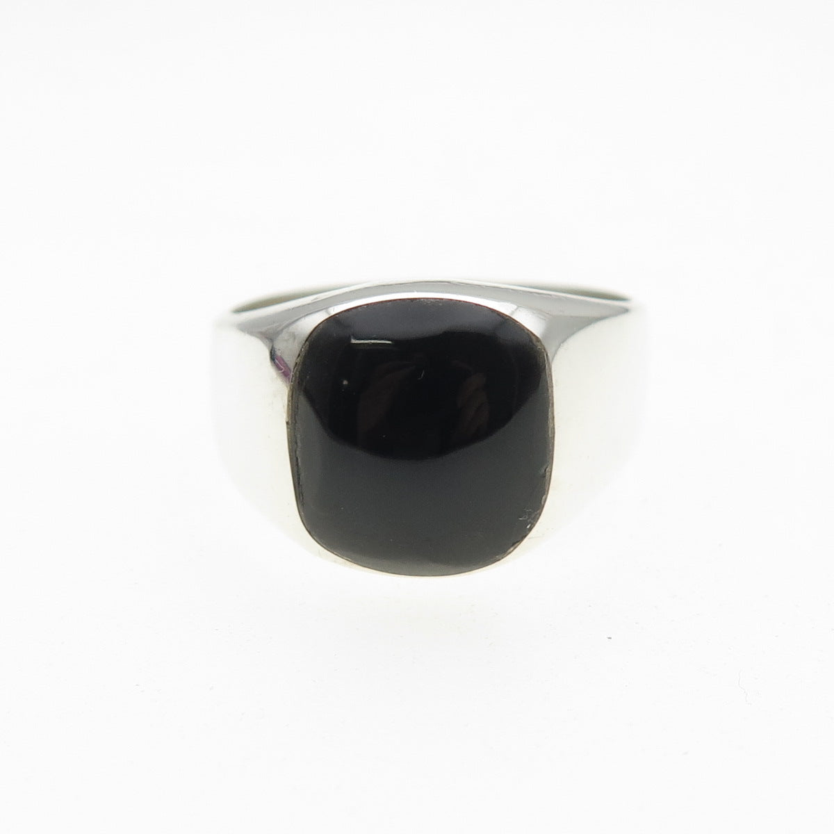 925 Sterling Silver Vintage Mexico Real Black Onyx Modernist Ring Size 12