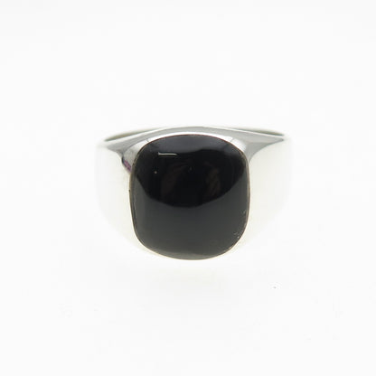 925 Sterling Silver Vintage Mexico Real Black Onyx Modernist Ring Size 12