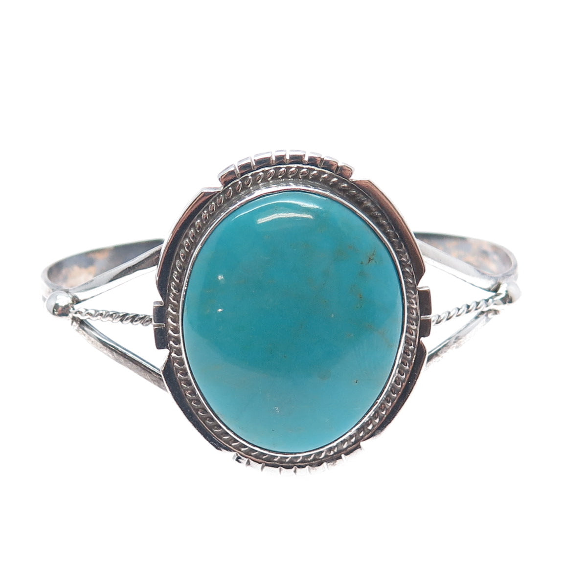 Old Pawn Sterling Silver Vintage Tyrone Turquoise Adjustable Cuff Bracelet 6.75"