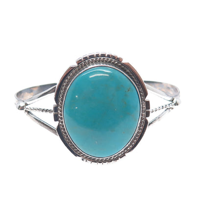 Old Pawn Sterling Silver Vintage Tyrone Turquoise Adjustable Cuff Bracelet 6.75"