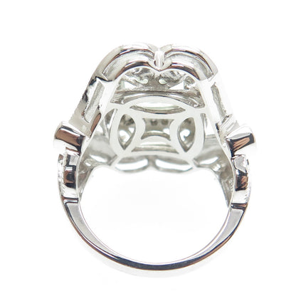 925 Sterling Silver Real Round-Cut Diamond & Green Amethyst Ring Size 7.25