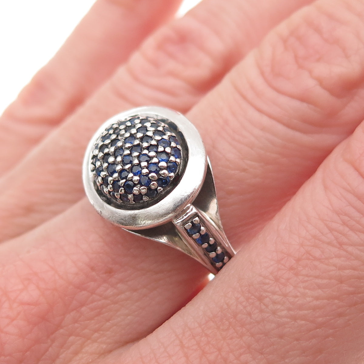 925 Sterling Silver Real Round-Cut Sapphire Ring Size 7.75