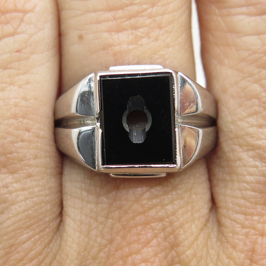 UNCAS Sterling Silver Antique Art Deco Black Onyx Ring Size 8.75 (missing part)