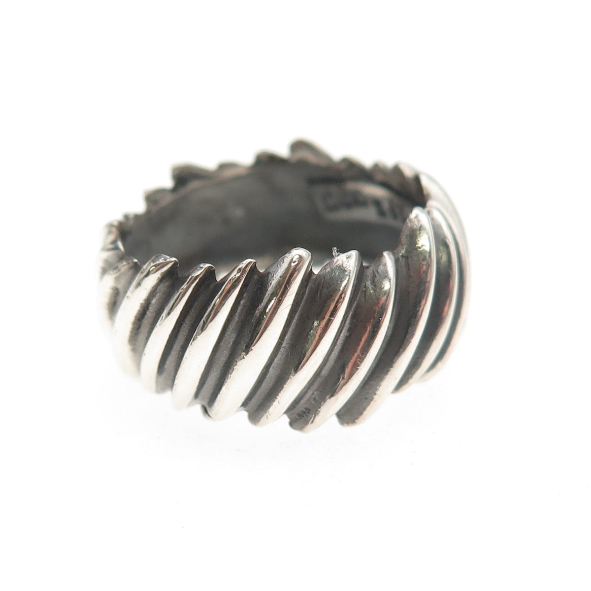 925 Sterling Silver Vintage EFS Mexico Modernist Ribbed Oxidized Ring Size 7.5