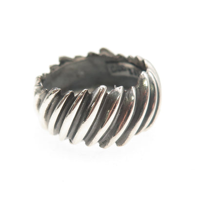 925 Sterling Silver Vintage EFS Mexico Modernist Ribbed Oxidized Ring Size 7.5