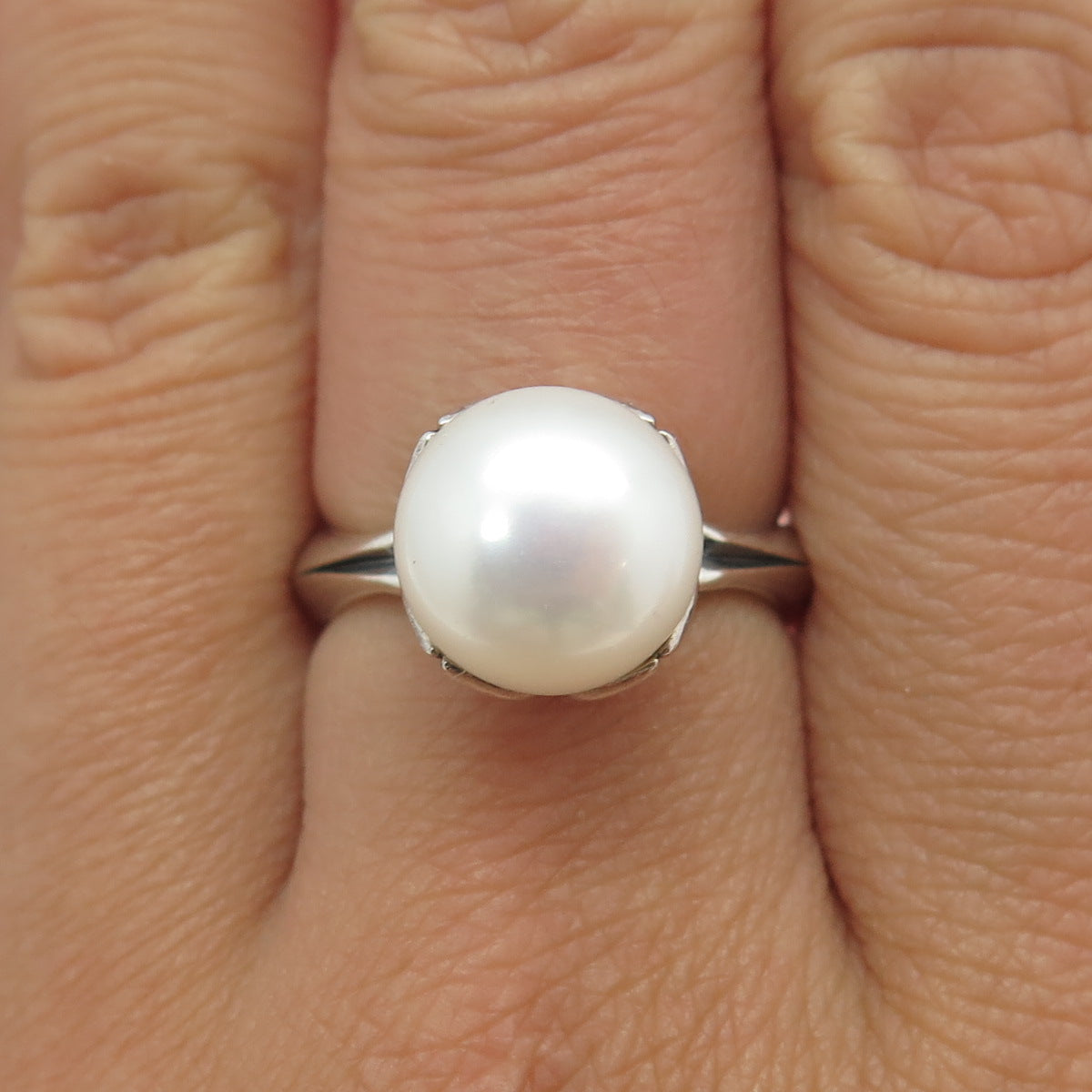 ANN KING 925 Sterling Silver Real Pearl Floral Ring Size 7