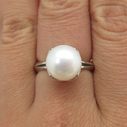 ANN KING 925 Sterling Silver Real Pearl Floral Ring Size 7