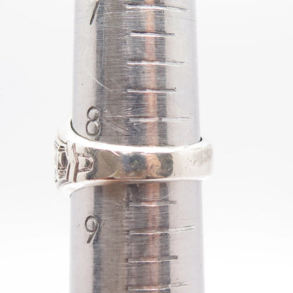 925 Sterling Silver Vintage Reed & Co Blue Glass School Ring Size 8.5