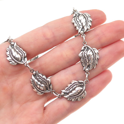 Danecraft 925 Sterling Silver Antique Art Deco Floral Leaf Chain Necklace 16"