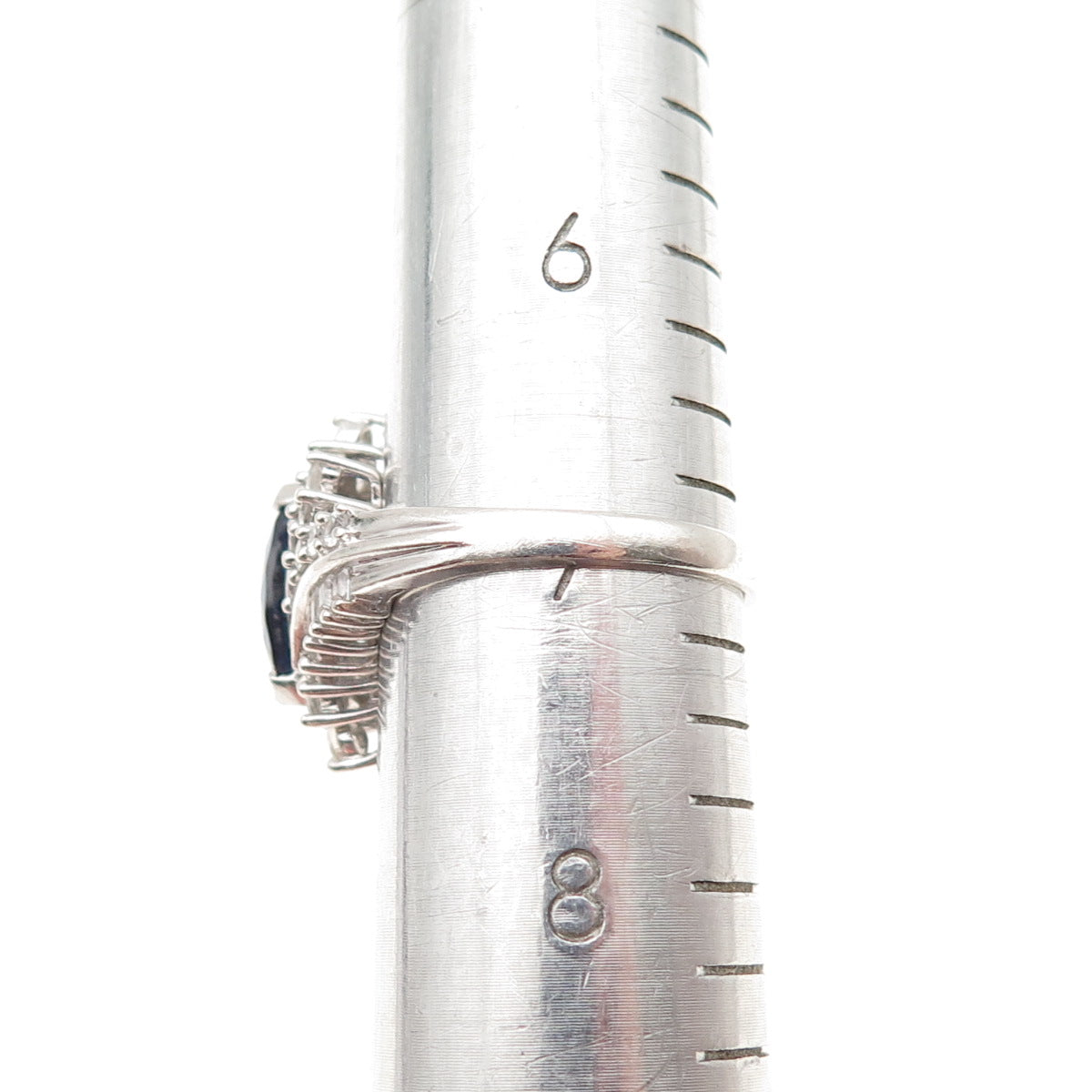 JH YOUNG 925 Sterling Silver Real White Topaz & Lab-Created Sapphire Ring Size 7