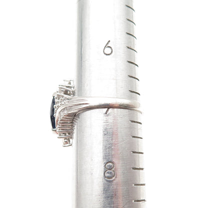 JH YOUNG 925 Sterling Silver Real White Topaz & Lab-Created Sapphire Ring Size 7