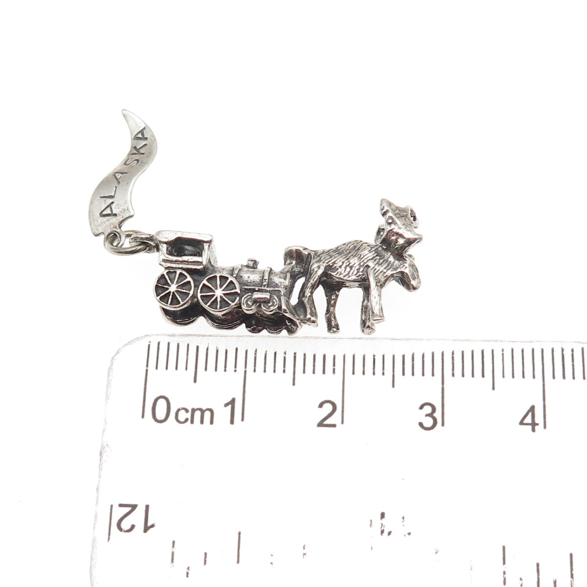 Pacific Jewelry 925 Sterling Vintage Steam Locomotive Train Moose Alaska Pendant