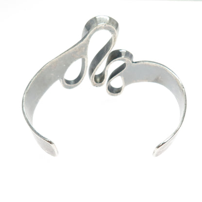 925 Sterling Silver Vintage Modernist Wavy Oxidized Adjustable Bracelet 6.25"
