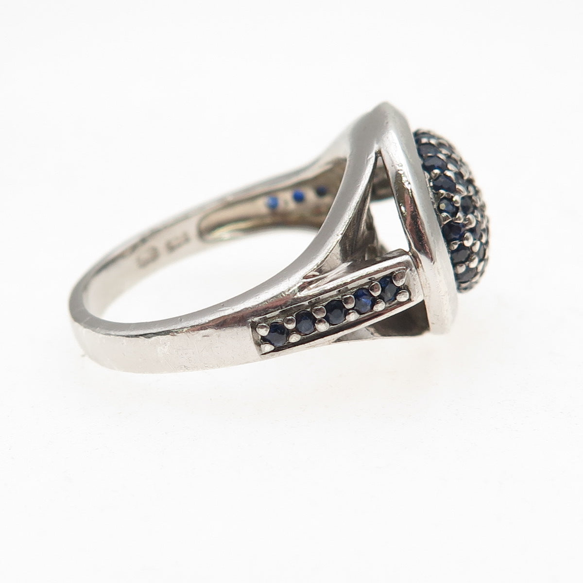 925 Sterling Silver Real Round-Cut Sapphire Ring Size 7.75