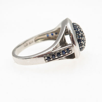 925 Sterling Silver Real Round-Cut Sapphire Ring Size 7.75
