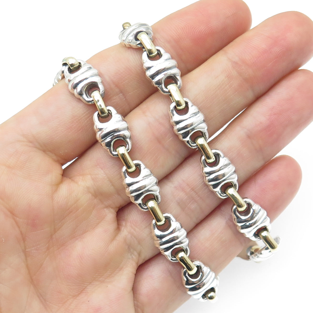 925 Sterling Silver 2-Tone Vintage Mexico Modernist Anchor Chain Necklace 18"