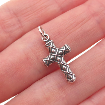 925 Sterling Silver Vintage Cross Oxidized Mini Charm Pendant