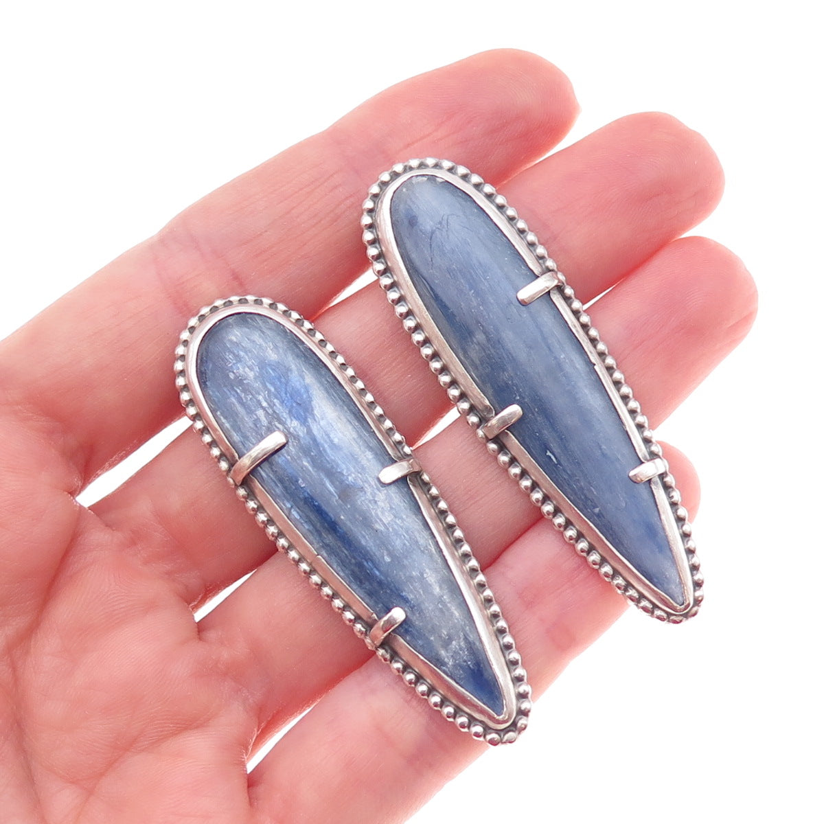 925 Sterling Silver Vintage Real Kyanite Modernist Oxidized Earrings