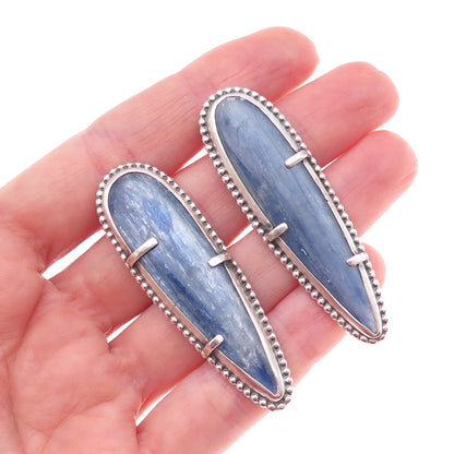 925 Sterling Silver Vintage Real Kyanite Modernist Oxidized Earrings