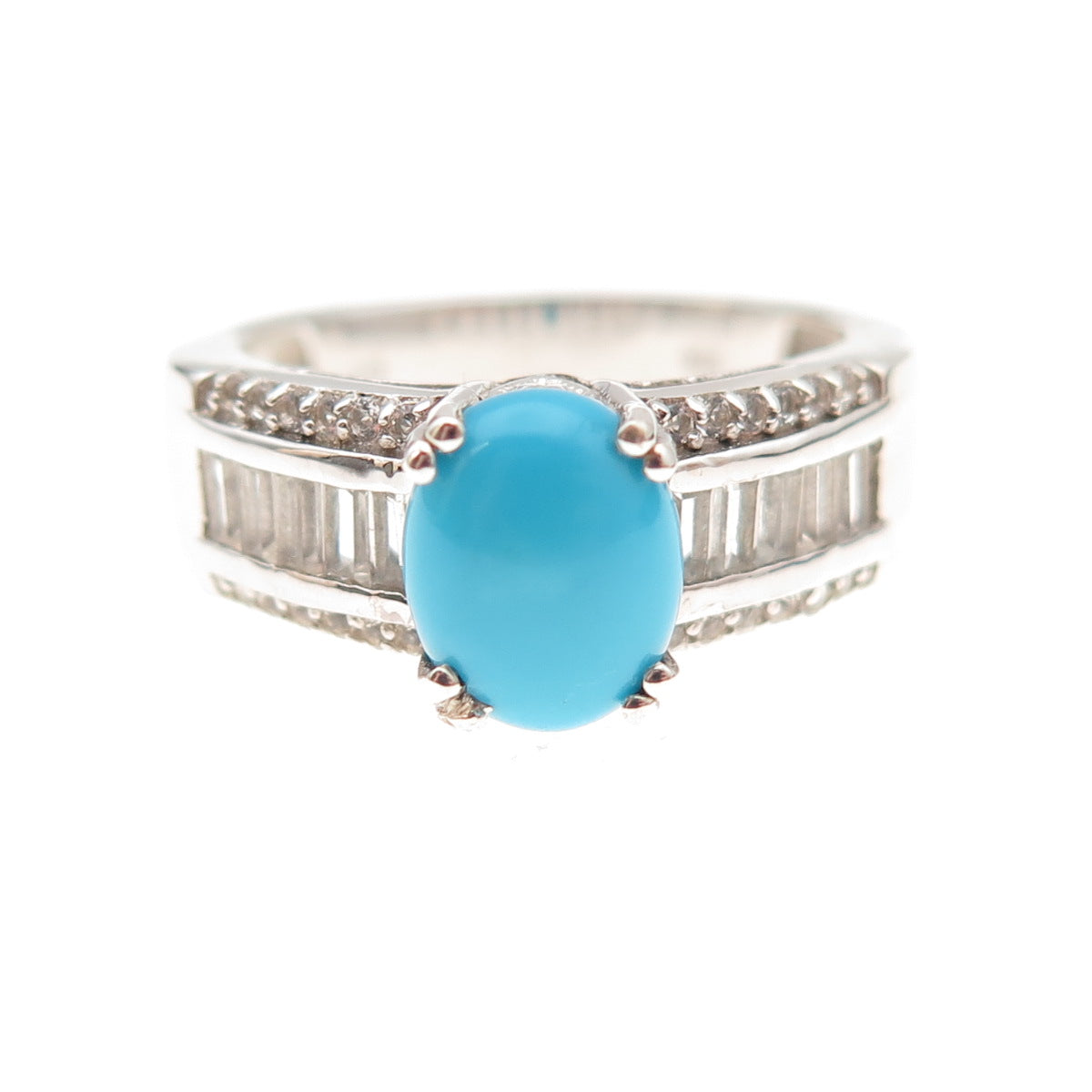 Chuck Clemency 925 Sterling Silver Real Turquoise & White Topaz Ring Size 8.25