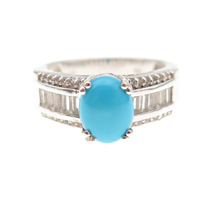 Chuck Clemency 925 Sterling Silver Real Turquoise & White Topaz Ring Size 8.25