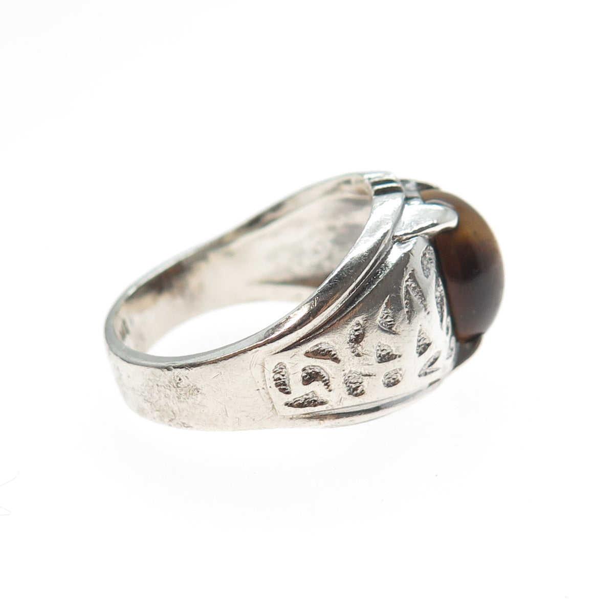 CLARK & COOMBS Sterling Silver Antique Art Deco Real Tiger Eye Ring Size 10.75