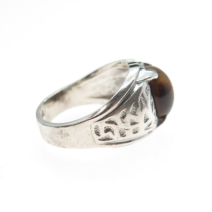 CLARK & COOMBS Sterling Silver Antique Art Deco Real Tiger Eye Ring Size 10.75