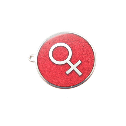 925 Sterling Silver Red Enamel Female Symbol Round Tag Minimalist Charm Pendant