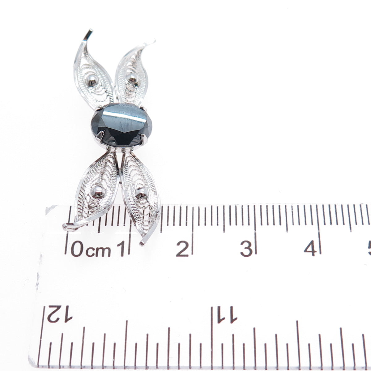 SORRENTO 925 Sterling Silver Vintage Real Hematite Filigree Butterfly Pin Brooch