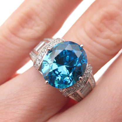 925 Sterling Silver Blue & White C Z Ring Size 6.25