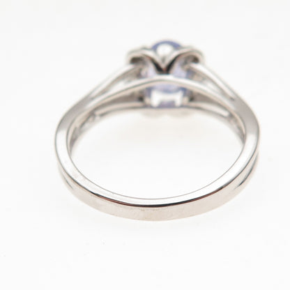 925 Sterling Silver Real Diamond & Tanzanite Floral Ring Size 8.25