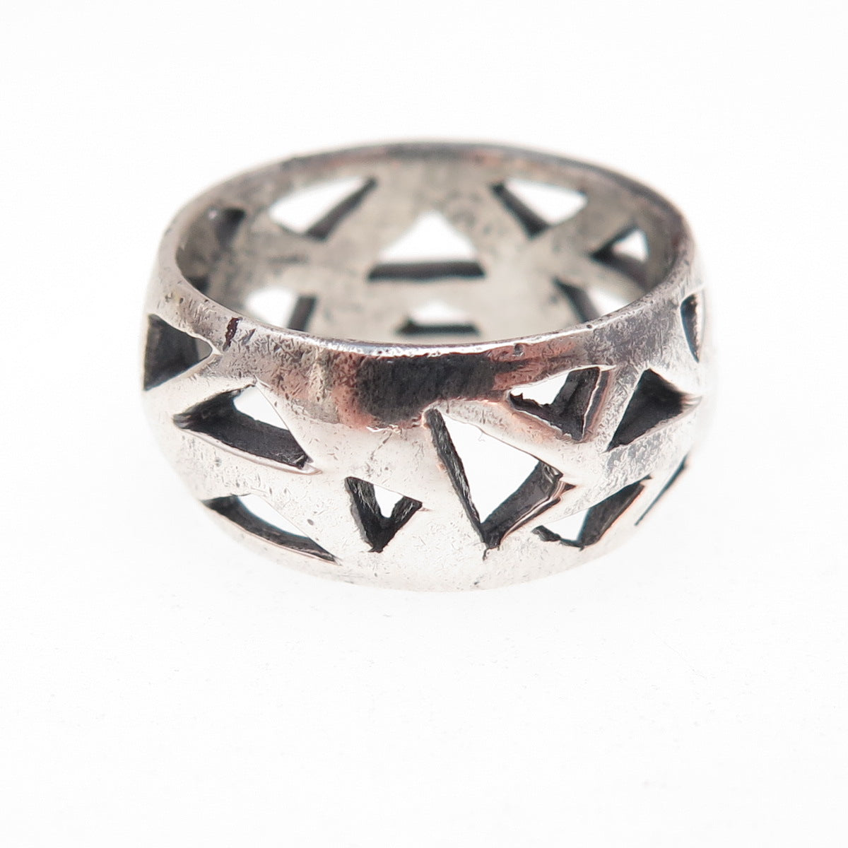 925 Sterling Silver Vintage Modernist Geometric Oxidized Ring Size 6.5