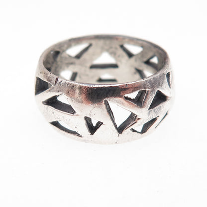 925 Sterling Silver Vintage Modernist Geometric Oxidized Ring Size 6.5