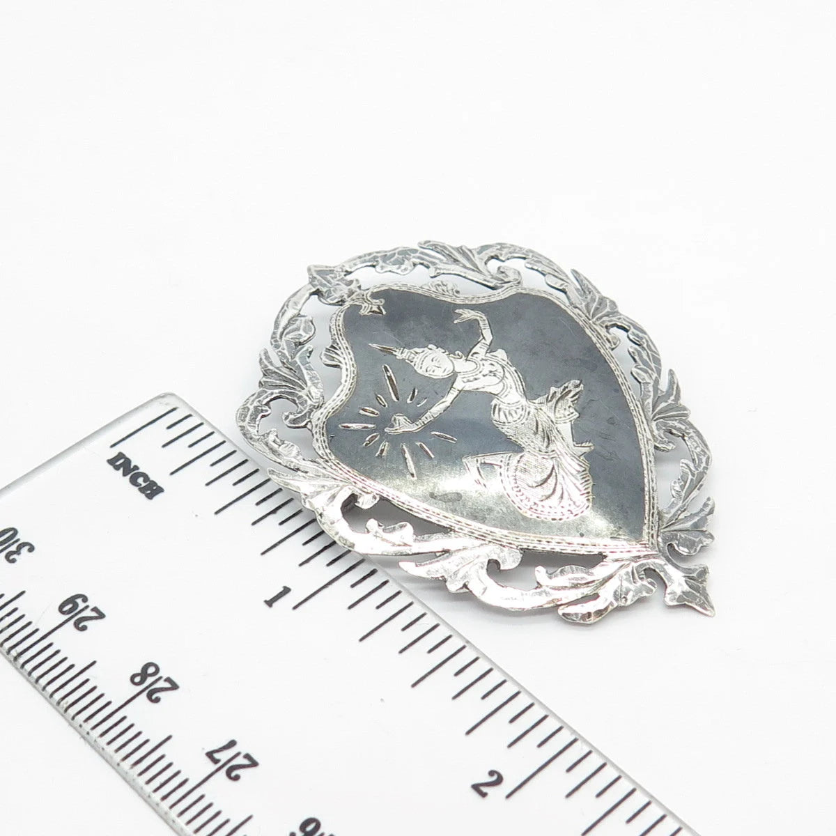 925 Sterling Silver Vintage Siam Niello Hindu Goddess Pin Brooch