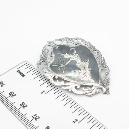 925 Sterling Silver Vintage Siam Niello Hindu Goddess Pin Brooch
