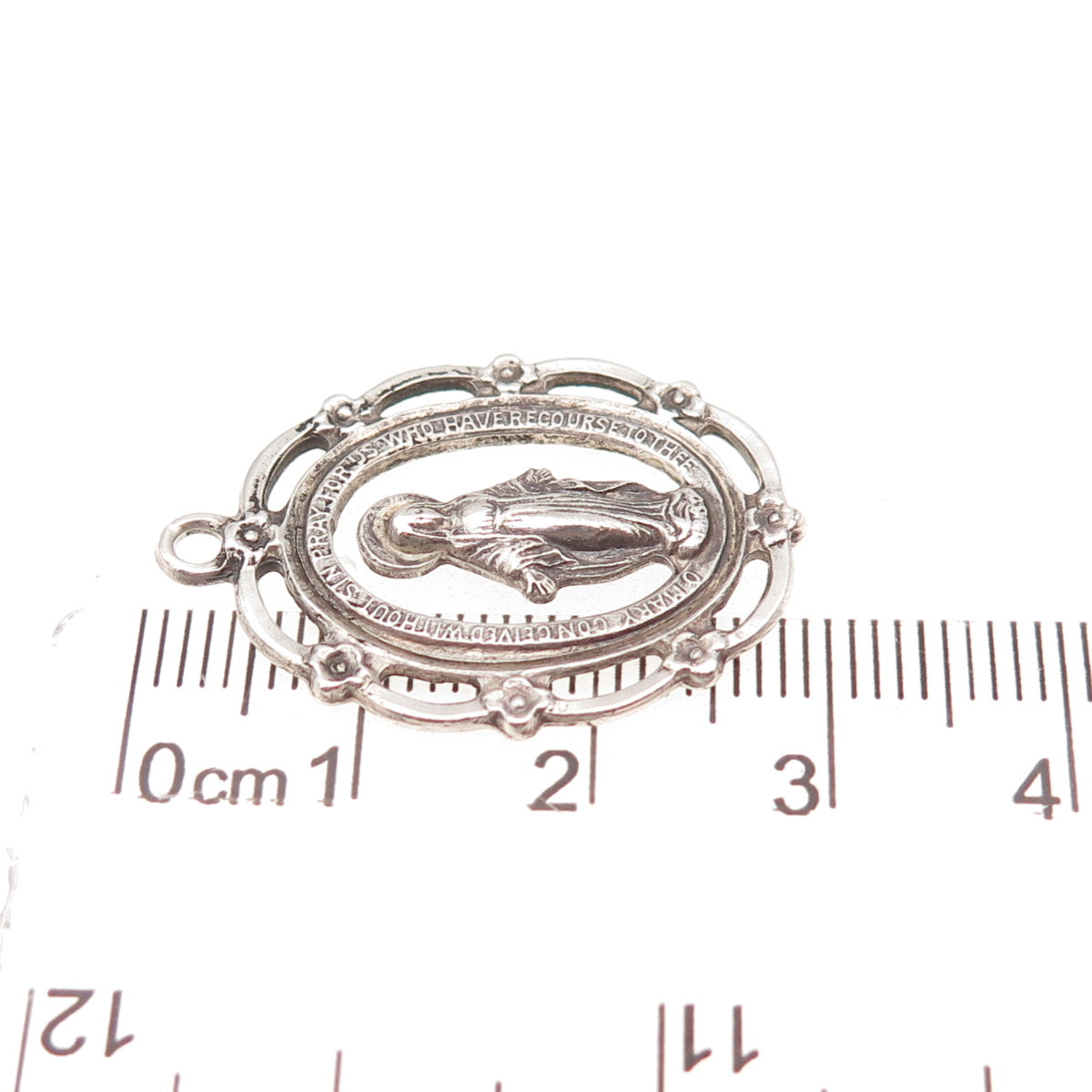 925 Sterling Silver Antique Art Deco St. Mary Miraculous Oxidized Charm Pendant