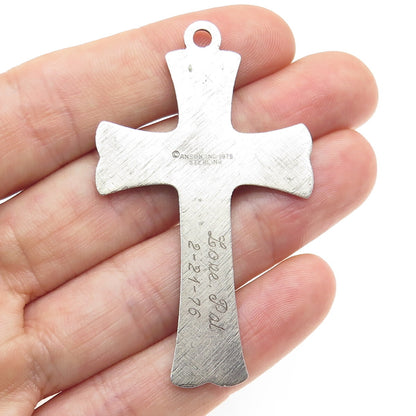 ANSON 925 Sterling Silver Vintage 1975 Cross Religious Pendant
