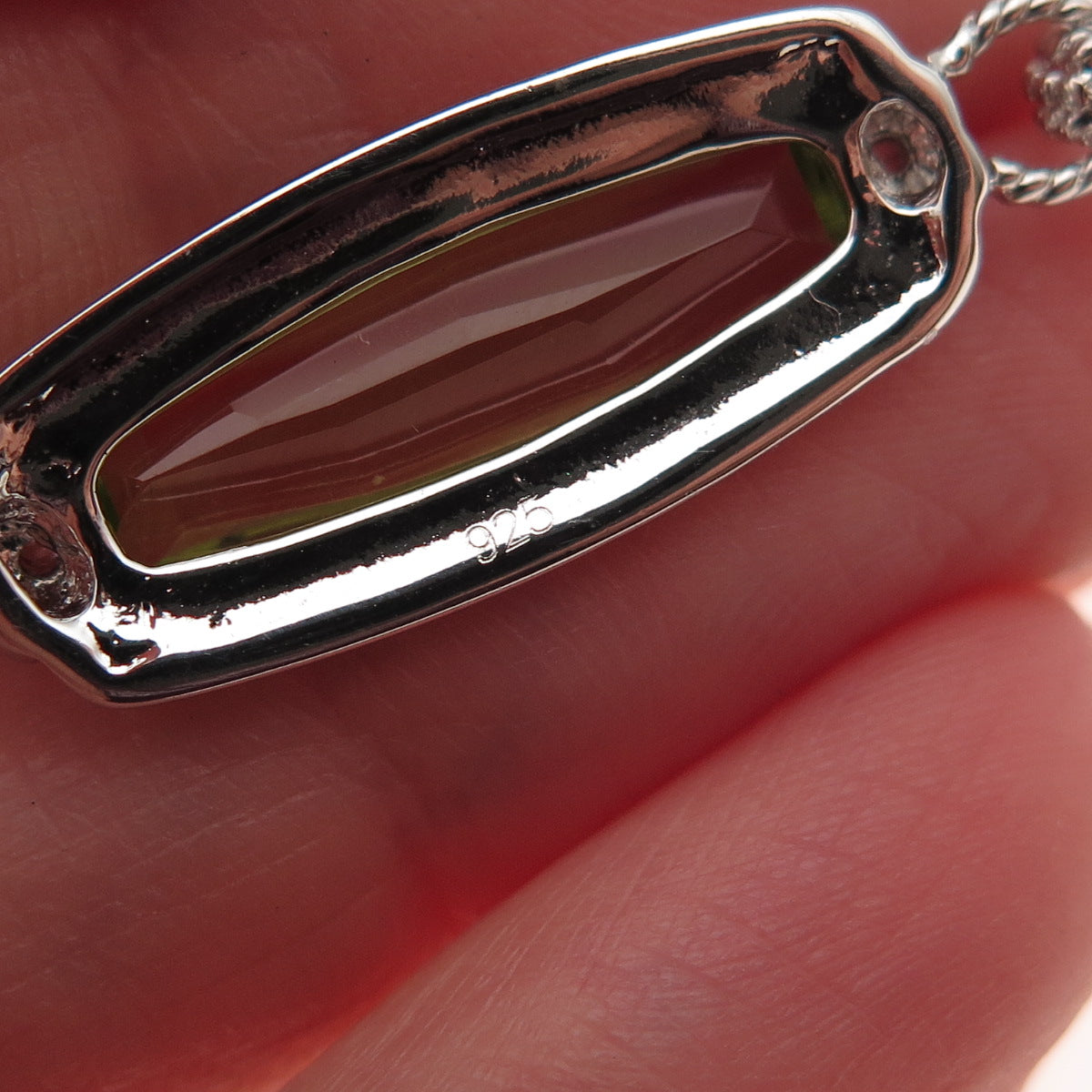 925 Sterling Silver 2-Tone Real Lime Quartz & C Z Heart Charm Pendant