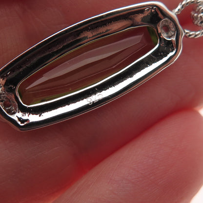 925 Sterling Silver 2-Tone Real Lime Quartz & C Z Heart Charm Pendant