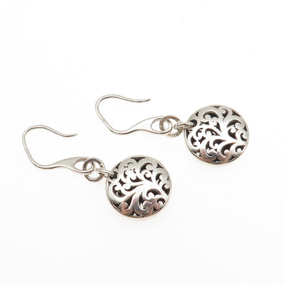 925 Sterling Silver Vintage Floral Scroll Disc Dangle Earrings