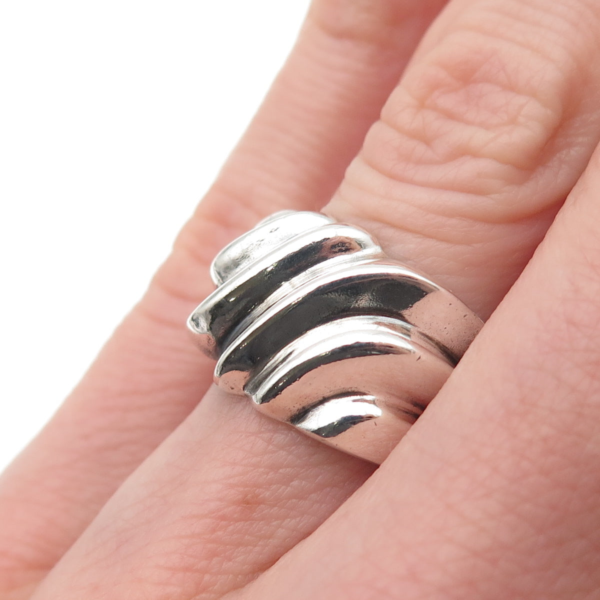 CHAPAL ZENRAY Sterling Silver Vintage Modernist Ribbed Oxidized Ring Size 6.25