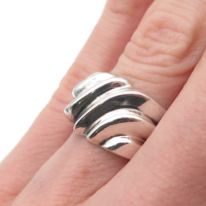 CHAPAL ZENRAY Sterling Silver Vintage Modernist Ribbed Oxidized Ring Size 6.25