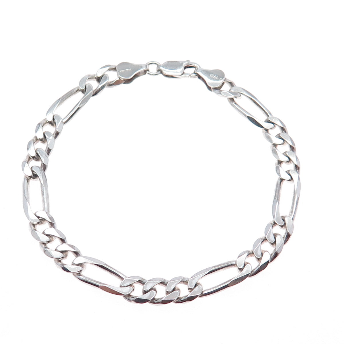 925 Sterling Silver Vintage Italy Figaro Link Bracelet 7.5"