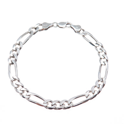 925 Sterling Silver Vintage Italy Figaro Link Bracelet 7.5"