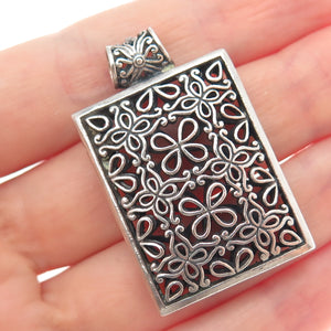 925 Sterling Silver Vintage Flower Ornate Oxidized Pendant