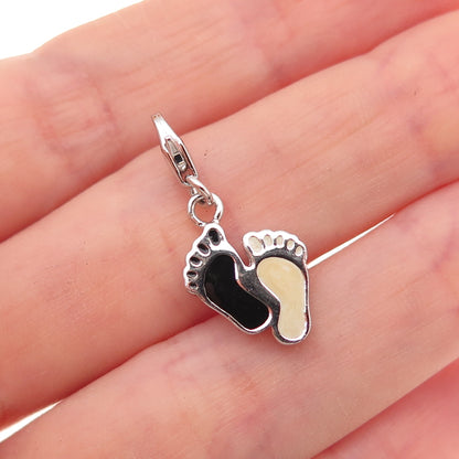 925 Sterling Silver Enamel Baby Foot Lobster Lock Charm Pendant